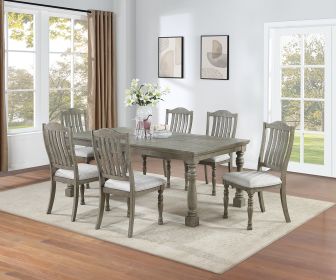 Dining Table 6x Side Chairs 7pcs Dining Set Light Grey Finish Dining Room Furniture Plush Upholstered Fabric Seat Contemporary Style