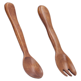 Brrnoo 2 Pcs Wooden Spoon Fork Set Reusable Salad Servers Reusable Kitchen Flatware For Home Travel,Wooden Spoon Fork Set