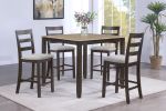 Rustic Farmhouse Transitional 5-Pc Counter Height Dining Set Square Table Wood Top Bottom Display Shelf Linen Look Fabric Upholstery Chair Wooden Dini