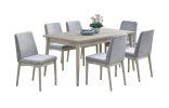 7pc Dining Set Natural Wood Grain Color Dining Table Rectangle Dining Table And Chairs Plush Comfort Fabric Dining Room Furniture