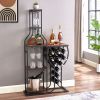 11 Bottle Wine Bakers Rack, 5 Tier Freestanding Wine Rack with Hanging Wine Glass Holder and Storage Shelves, Wine Storage Home Bar for Liquor and Win