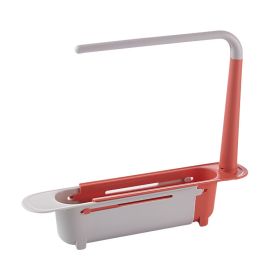 1pc Telescopic Sink Storage Rack Holder; Adjustable 2-in-1 Sink Organizer; Expandable Sink Basket; Sink Drain Rack; Sink Tray; Sponge Holder+Dish Clot (Color: Red)