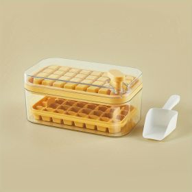 1pc Large Size 32/64 Slots Ice Mold Ice Tray Tray With Lid Ice Delivery Shovel; Creative 2-in-1 Ice Tray Mold And Storage Box One-click For Ice Extrac (Quantity: 64 Cells, Color: Orange)