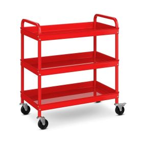 Household Commercial 3-Tier Utility Service Cart with Flat Handle (Color: Red, type: Service Cart)