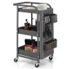 Multifunction 3-Tier Utility Storage Cart Metal Rolling Trolley W/ DIY Pegboard Baskets