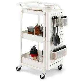 Multifunction 3-Tier Utility Storage Cart Metal Rolling Trolley W/ DIY Pegboard Baskets (Color: White, type: Kitchen Islands & Carts)