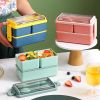 Portable Hermetic Grid Lunch Box School Children Student Bento Box With Fork Spoon Leakproof Microwavable Prevent Odor School